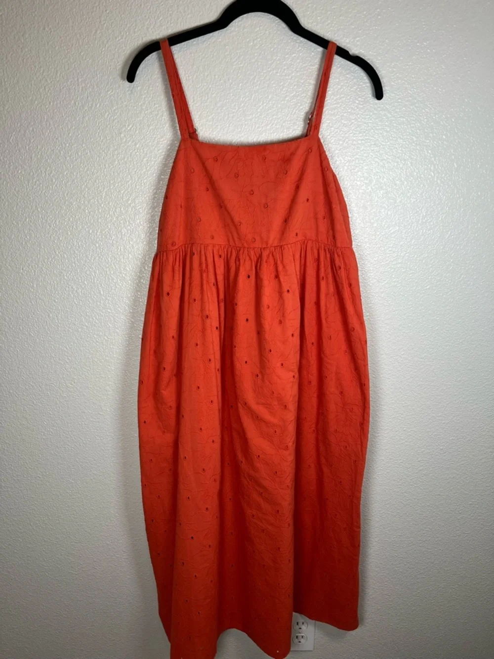 Madewell Eyelet Summertime Cami Midi Dress Rusted Clay Orange SM - Picture 4 of 12
